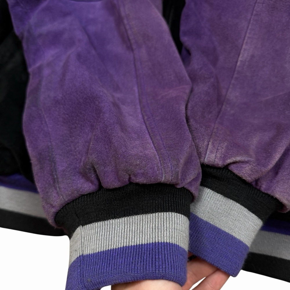 Vintage Jeff Hamilton Sacramento‎ Kings Black Purple Suede Jacket Size XL - Picture 8 of 12